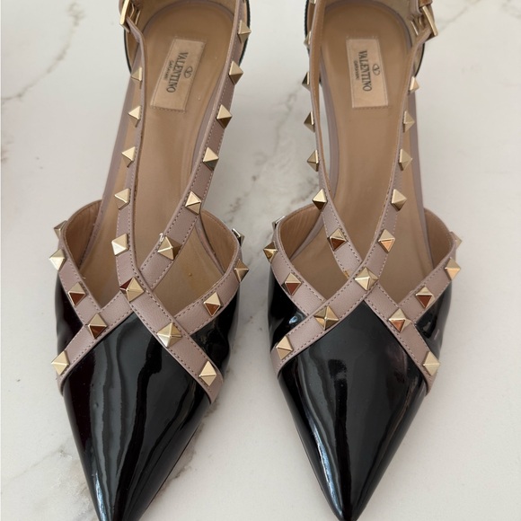 Valentino Black and Cream Studded Heels - Picture 1 of 8